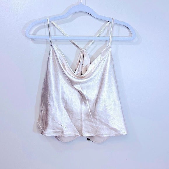 NWT Lulus Hold On To Love Satin Cowl Neck Cami Crop Top Beige Size Large - Picture 12 of 13